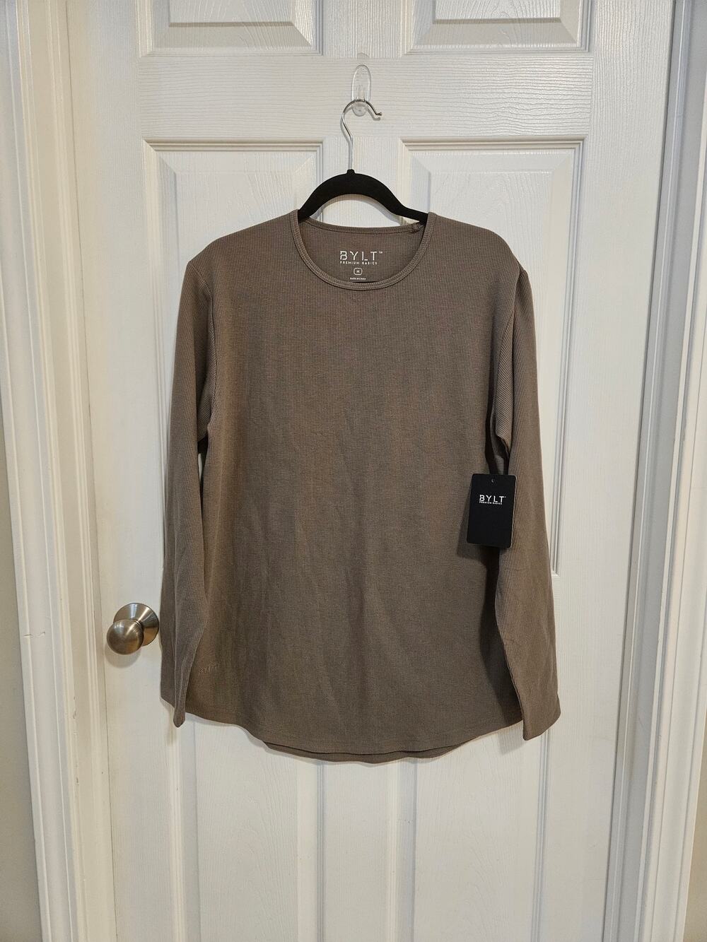 BYLT Premium Basics Thermal Drop-Cut Long Sleeve Shirt Men’s M Brown Taupe NWT